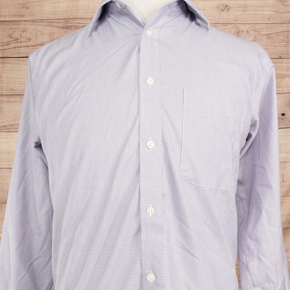 Joseph & Feiss Dress Shirt Mens 15 32/33 Classic Fit Purple Check Non-Iron Woven